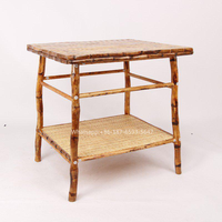 Nouvelle table d'appoint carrée en bambou à double niveau