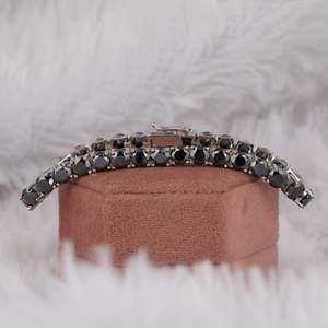Moissanite Black Round Cut Gem Stone Tennis Bracelet Dainty Edgy Minimalist Dark Style Chain Bracelet Jewelry Gift for <b>Men</b> Women - Product Image 6