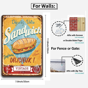 Pancarte Métallique Rétro Fast-Food : Sandwich, Burger, Hot-Dogs – Décoration Murale pour Diner, Cuisine, Restaurant - Product Image 4