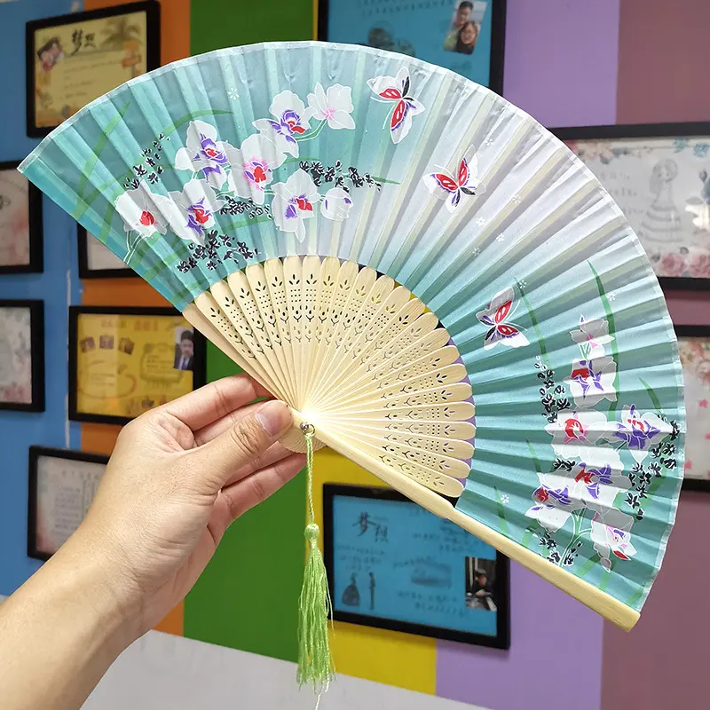 custom logo color mini bamboo plastic personalized wedding wooden folding portable large Chinese fan Folding fan held hand fan