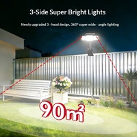 Lampadaire LED solaire transfrontalier à trois têtes, étanche IP65, avec détecteur de mouvement, pour usage domestique, extérieur, cour et route