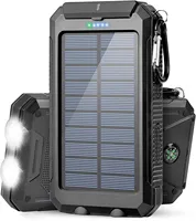 Batterie solaire 20000mAh avec double lampe torche LED et boussole pour le trekking, le camping en plein air, chargeurs solaires