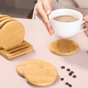 Wanuocraft đế lót ly tre cổ điển 4/6 mảnh Đặt nắp giữ Bàn cà phê đĩa trồng cây thân thiện với môi trường bảo vệ mặt bàn - Product Image 1