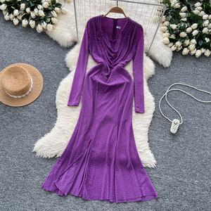 Abito a <span class=keywords><strong>maniche</strong></span> <span class=keywords><strong>lunghe</strong></span> Sexy con scollo altalena e <span class=keywords><strong>scollato</strong></span> a <span class=keywords><strong>maniche</strong></span> <span class=keywords><strong>lunghe</strong></span> alla moda <span class=keywords><strong>vestito</strong></span> a spacco con punta calda - Product Image 2