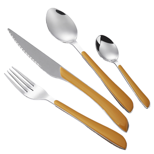 Modern Camping Travel Stainless Steel Dinnerware Sets with Wooden/<b>Plastic</b> & ABS Handles <b>Cutlery</b> Fork Knife Spoon for 4 6 Users - Product Image 1