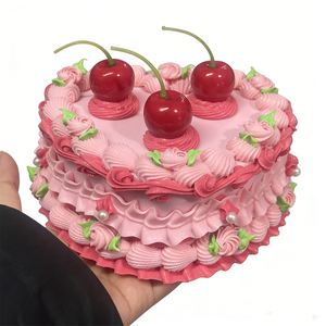 Handmade Plastic Lovely Eco Friendly Heart Shape Cake Jewelry Pink Cherry Decorative Trinket Storage Case Cream Faux Food <b>Box</b> - Product Image 1