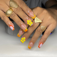 Faux ongles carrés français en acrylique jaune crème mignons, motif nœud, pré-conçus, réutilisables, 10 pièces, fournitures en gros