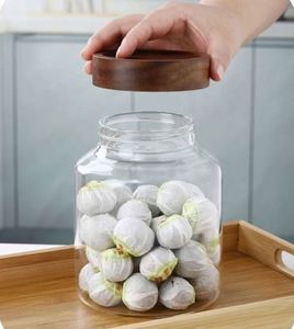 2023 New Style Food Storage Glass Kitchen <b>Wine</b> Storage Sealed With Wood Screw Lid - Product Image 6