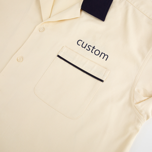 Camisa de Campamento Premium 100% Algodón Crema con Cuello en Contraste y Logotipo Personalizado - Product Image 6