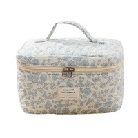 Tas Makeup Lipat Kapas Lucu Bermotif Bunga Kapasitas 3-6L Pegangan Lembut Modis Segar Portabel untuk Penyimpanan dengan Resleting