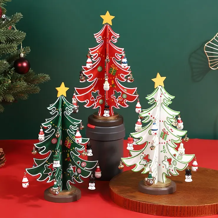 木製工芸品緑赤ミニクリスマスツリー小さなペンダントDiyキッズおもちゃテーブル装飾家の装飾クリスマスの装飾