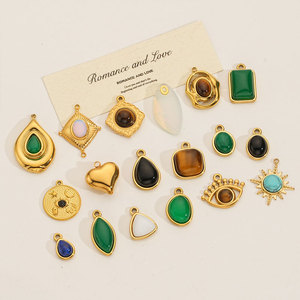 Colgantes y dijes de piedras preciosas naturales de acero inoxidable 316L chapados en oro PVD de 14K y 18K, personalizados y hechos a mano, para la fabricación de joyería. - Product Image 1