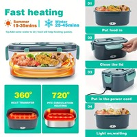 Boîte à lunch chauffante électrique multifonctionnelle pour voiture, grande capacité 1,3-1,5 L, cuve intérieure en acier inoxydable, prise 12V/24V