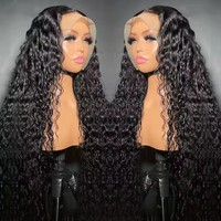 Wig rambut manusia Remy Brazilian Deep Wave tanpa lem, dengan lace depan transparan HD 13x4, kepadatan 250%, untuk wanita kulit hitam
