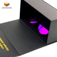 Design de luxe Logo personnalisé Noir Papier rigide Carton magnétique Flip Top Boîte d'emballage cadeau Étui rigide pour lunettes