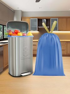 ถุงขยะแบบมีเชือกผูก ฮัวหม่าเหิงชุน แข็งแรงพิเศษ ขนาด 8 แกลลอน ไม่มีกลิ่นหอม ถุงขยะขนาดเล็ก 30 ชิ้น สีฟ้า - Product Image 4
