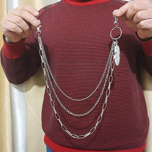 Cadena de cintura de tres capas con colgante de plumas de plata tibetana, accesorio unisex para discoteca - Product Image 1