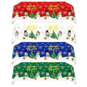 Nappe <span class=keywords><strong>de</strong></span> <span class=keywords><strong>Noël</strong></span> en PE, motif bonhomme <span class=keywords><strong>de</strong></span> neige, arbre <span class=keywords><strong>et</strong></span> cabane, <span class=keywords><strong>rouge</strong></span>, <span class=keywords><strong>blanc</strong></span>, bleu, <span class=keywords><strong>vert</strong></span> - Product Image 1