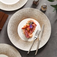 Assiette à dessert en céramique filetée, passe au micro-ondes, design rétro léger et luxueux, assiette peu profonde pour utilisation commerciale dans les restaurants