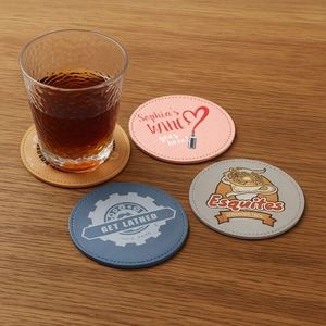 Sous-verre rond en cuir PU antidérapant et résistant à la chaleur, vierge, pour bar, maison, restaurant - Product Image 2
