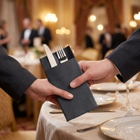 Serviettes de table jetables effet lin, couverts emballés, essuie-tout en papier pour mariages, banquets et hôtels