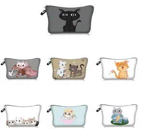 Cute Makeup Bags Pet Cat Print Cosmetic Storage Pouch Makeup Bag Casual Women Portable Cat Cosmetics Storage Washing Bags