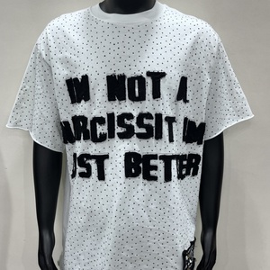 T-Shirt Personalizzata con Ricamo in Ciniglia - Maglietta Bianca a <span class=keywords><strong>Pois</strong></span> per Uomo e Donna - Product Image 2