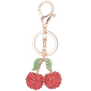 Porte-clés Charm Cerise Scintillante avec Feuilles et Strass, Pendentif Alimentaire Brillant - Product Image 5