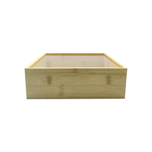 Caja de Almacenamiento de Té de Bambú Cuadrada 220x220x70mm Hecha a Medida con Tapa Transparente para Empaque de Regalos - Product Image 5