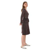Personnalisé Mode Bureau Dame Décontracté Grande Taille Ceintures Rayé Col V Tricoté Robe Pull Jupe Femmes