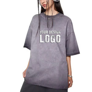 เสื้อยืดผู้ชายสไตล์สตรีทลำลอง ทรงหลวม ไหล่ตก ลุคทำเก่า สไตล์อเมริกัน แฟชั่น แขนครึ่งตัว สีไล่ระดับ - Product Image 6