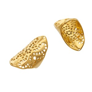 <span class=keywords><strong>Bague</strong></span> large minimaliste ajourée pour <span class=keywords><strong>femme</strong></span>, en acier inoxydable plaqué or 18 carats, texturée irrégulièrement, style statement, bijou - Product Image 4