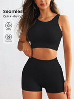 Set 2 Potong Celana Pendek Olahraga Wanita Model High-Waisted, Bahan Stretch Elastis, Kontrol Perut, Cocok untuk Yoga, Fitness, dan Gym