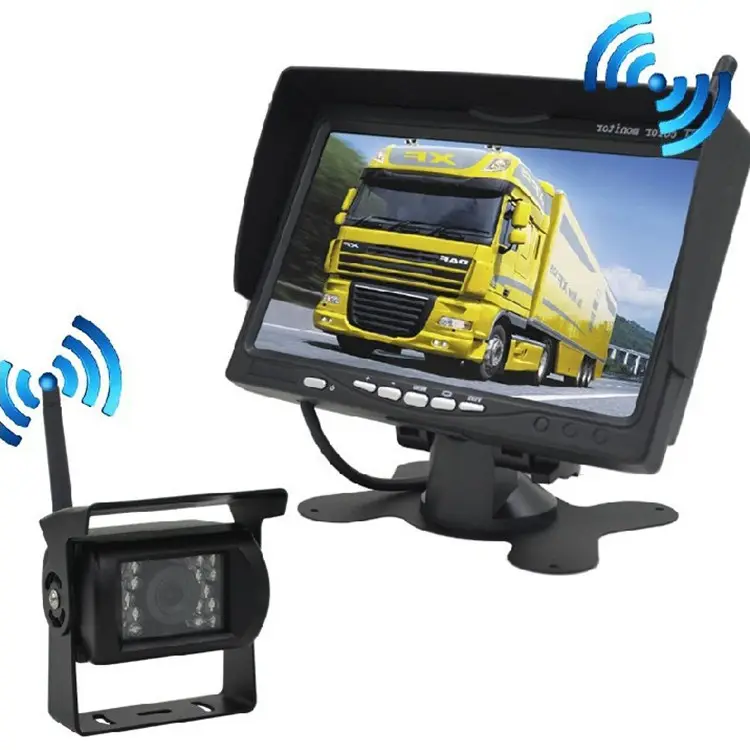 7 "Wireless Monitor Do Carro TFT LCD monitor de Retrovisor Do Carro Da Câmera HD para o Caminhão Câmera apoio Bus RV Van DVD câmera reversa