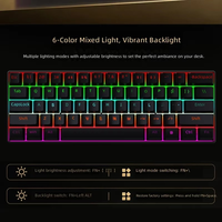 Keyboard Mini USB 61 Tombol Grosir Ready Stock, Tiga Mode BT, Lampu LED Backlit, Kabel, Tipe C untuk Meja, Keyboard Mekanik