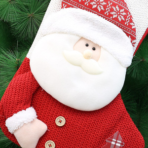 Chaussettes de Noël 18 pouces en tissu tricoté, motif Père Noël et bonhomme de neige, décoration de fête, sac cadeau rouge et blanc - Product Image 3