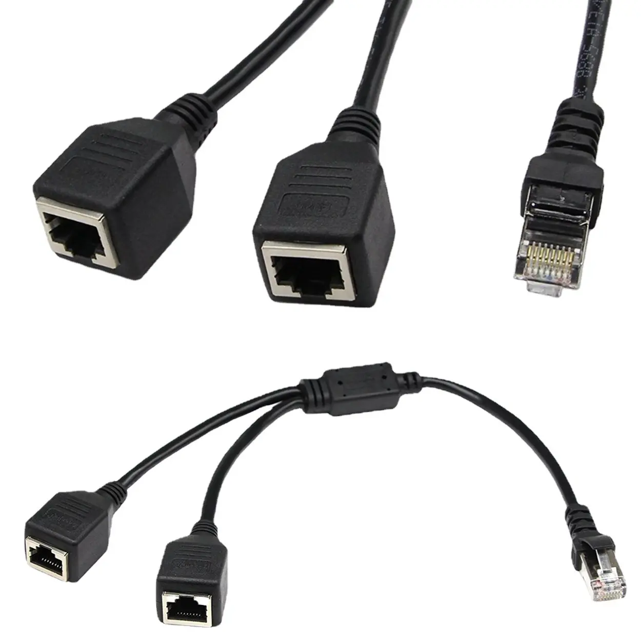 RJ45 1 Male to 2 Female Socket Port LAN Ethernet Network Splitter Y Adapter Cable 0.3m