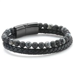 Tiger của mắt Vòng đeo tay da cho nam giới thiên nhiên đen Núi Lửa đá với 6mm da <span class=keywords><strong>Cuff</strong></span> Vòng đeo tay thép không gỉ <span class=keywords><strong>Clasp</strong></span> từ - Product Image 1