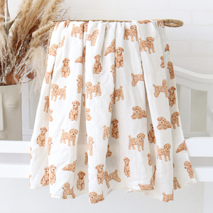 Manta de Muselina de Algodón de 2 Capas Personalizada de Fábrica, Diseño de Perro Poodle, Mantas de Bebé de Algodón, Envoltura de Muselina para Recién Nacidos - Product Image 3