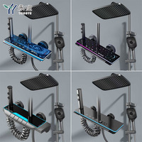 Nouveau design 2025 – Système de douche cascade LED noir avec robinetterie thermostatique et jets de pluie, massage doux, garantie 5 ans pour salle de bain
