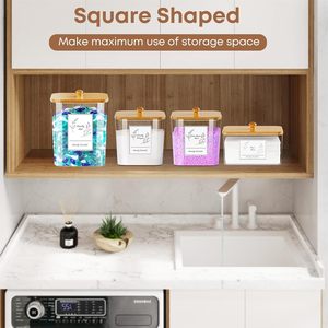 Boîte de rangement pour lessive en poudre, porte-feuilles de séchage transparent, boîte en plastique acrylique, bocaux de rangement pour buanderie avec couvercles en bambou - Product Image 3