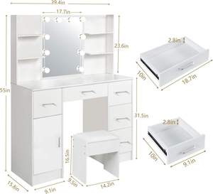 Coiffeuse de chambre en chêne avec tiroirs, éclairage LED intelligent, tabouret sur pied et <span class=keywords><strong>panneau</strong></span> MDF moderne - Product Image 2