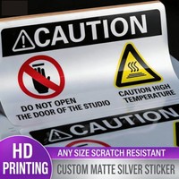Étiquettes en PET acrylique résistantes aux hautes températures, activées par l'eau, écologiques, pour avertissements industriels électroniques, personnalisées, argent mat