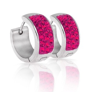 Boucles d'oreilles Huggie 8 mm en acier inoxydable avec incrustation de cristal rose sertie en canal, pour un usage quotidien - Product Image 5