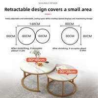 Table basse moderne sur pied pour balcon, petite taille, avec structure en fer et plateau en marbre, rangement rétractable, pour usage domestique ou professionnel