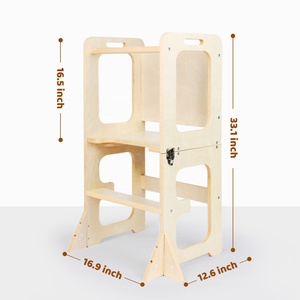 เก้าอี้เด็กแบบพับได้ทำจากไม้ไผ่ ใช้เป็นที่นั่ง ที่วางเท้า ปรับระดับได้ เหมาะสำหรับเด็กเล็ก ใช้เป็นหอคอยช่วยเรียนรู้แบบมอนเตสซอรี่ - Product Image 2