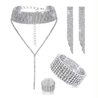 Kadınlar gümüş fantezi Dubai lüks zirkonya düğün gelin kolye şık Rhinestone zirkon parti takı seti Aaa Cz F ayar