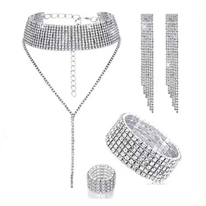 Women Silver Fancy Dubai Luxury Zirconia Wedding Bridal Necklace Stylish Rhinestone Zircon Party Jewelry Set Aaa Cz F Sterling