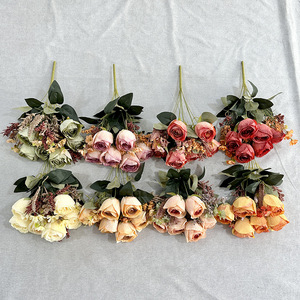 9 cabezas de rosas ricas conjunto de boda flores artificiales decoración del hogar flores artificiales al por mayor - Product Image 2