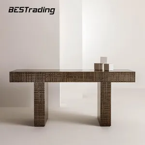 斯堪的纳维亚设计客厅家具，带抽屉豪华实木/金属雕刻控制台混凝土桌
